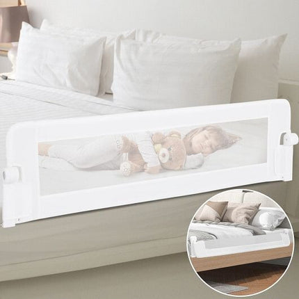 60-Inch Foldable Bed Rail Swing Down Baby Bed Guard Rail with Adjustable Safety Strap-Grey