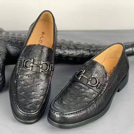 Black Ostrich Leather Loafers