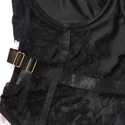 Black Perspective Integrated Bra And Pants Strap Set Waist Belt details