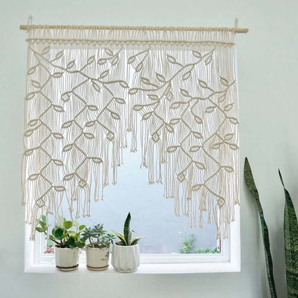 Boho Leaf Tapestry Wall Hanging – Handwoven Nordic Room Decor Curtain