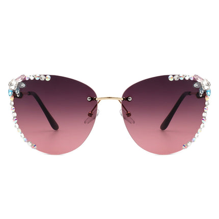 Rimless Rhinestone Cat Eye Sunglasses