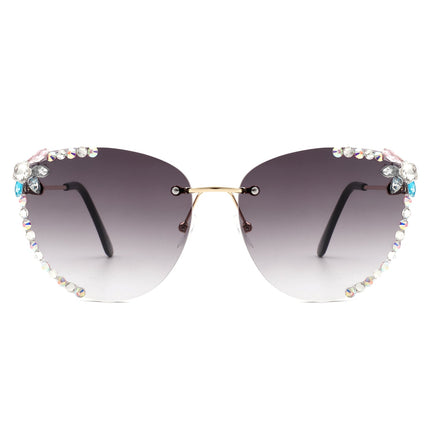 Rimless Rhinestone Cat Eye Sunglasses