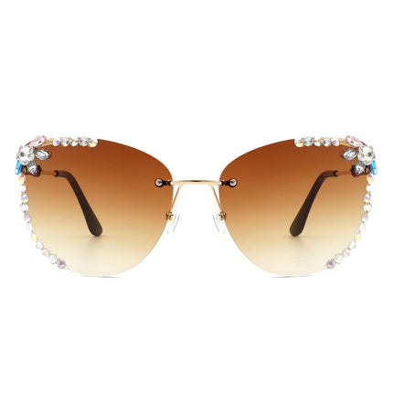 Rimless Rhinestone Cat Eye Sunglasses