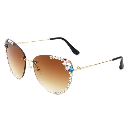 Rimless Rhinestone Cat Eye Sunglasses