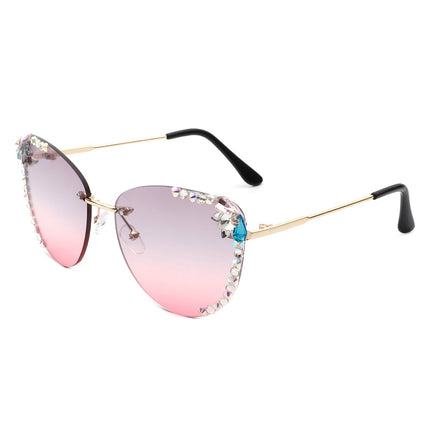 Rimless Rhinestone Cat Eye Sunglasses