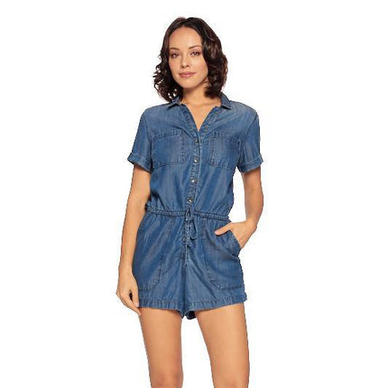 Chambray Utility Short Sleeve Romper