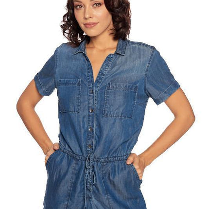 Chambray Utility Short Sleeve Romper