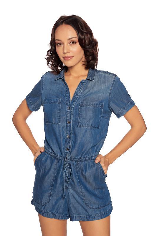 Chambray Utility Short Sleeve Romper