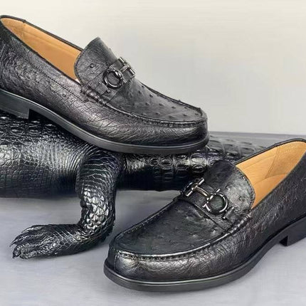 Black Ostrich Leather Loafers