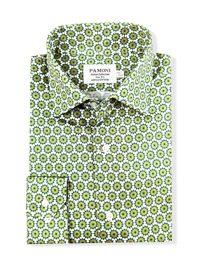 Green Geometric Slim Fit Shirt