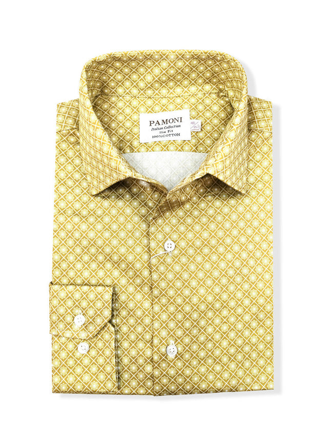 Men’s Yellow Diamond Print Shirt