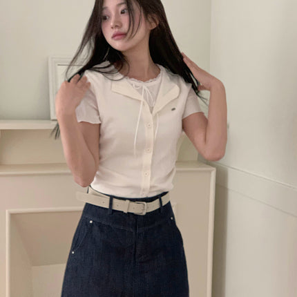 [TWEE] Poiner Layered Ribbed Short-Sleeve T-Shirt