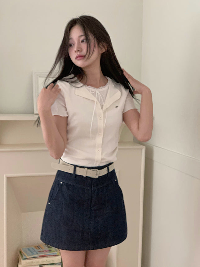 [TWEE] Poiner Layered Ribbed Short-Sleeve T-Shirt
