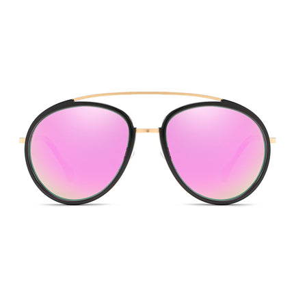 Polarized Round Brow-Bar Sunglasses