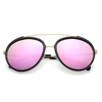 Polarized Round Brow-Bar Sunglasses