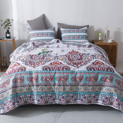 DaDa Bedding Bohemian Summertime White Blue Floral Paisley Bedspread Set (KSX-003)