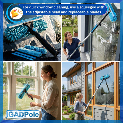 IGADPole 5m (17ft) Telescopic Window Cleaning Pole Kit with Water-Fed Brush, Squeegee & Cobweb Duster