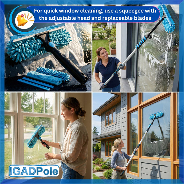 IGADPole 5m (17ft) Telescopic Window Cleaning Pole Kit with Water-Fed Brush, Squeegee & Cobweb Duster