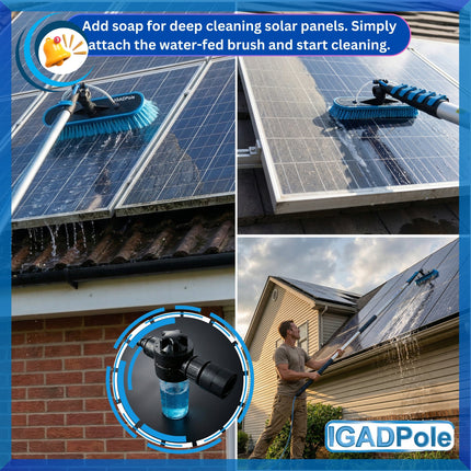 IGADPole 5m (17ft) Water-Fed Pole Cleaning Kit – Includes Water-fed Brush, Cobweb & Microfibre Duster, Soap Dispenser & Hose Tap