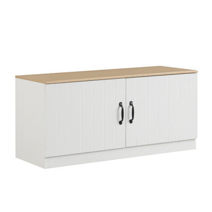 2-Door Shoe Bench Shoe Storage Cabinet with Adjustable Shelves-White