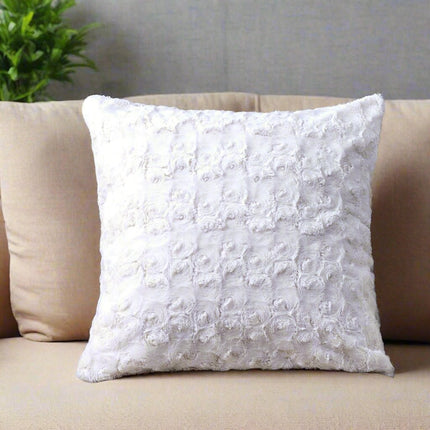 DaDa Bedding Luxury White Roses Swirls Faux Fur Euro Cushion Throw Pillow Cover (K11)