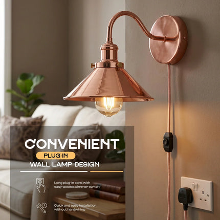 Plug in Wall Lighting 2M Cable Dimmer Switch Light Fittings~5303