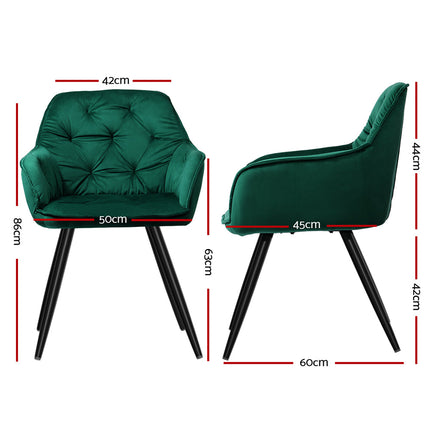NNEDSZ Set of 2 Calivia Dining Chairs Kitchen Chairs Upholstered Velvet Green