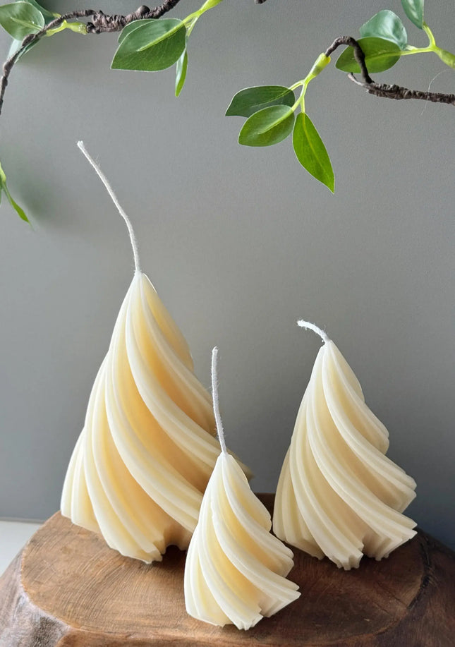 Swirling Christmas Tree Candles | Sculptural Holiday Décor