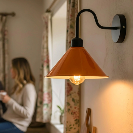 Modern Orange LED Wall Light | 22cm Metal Cone Sconce Indoor Lighting ~5519