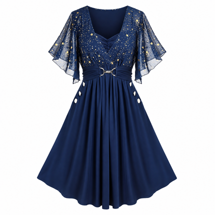 Star Print Pleated Dress