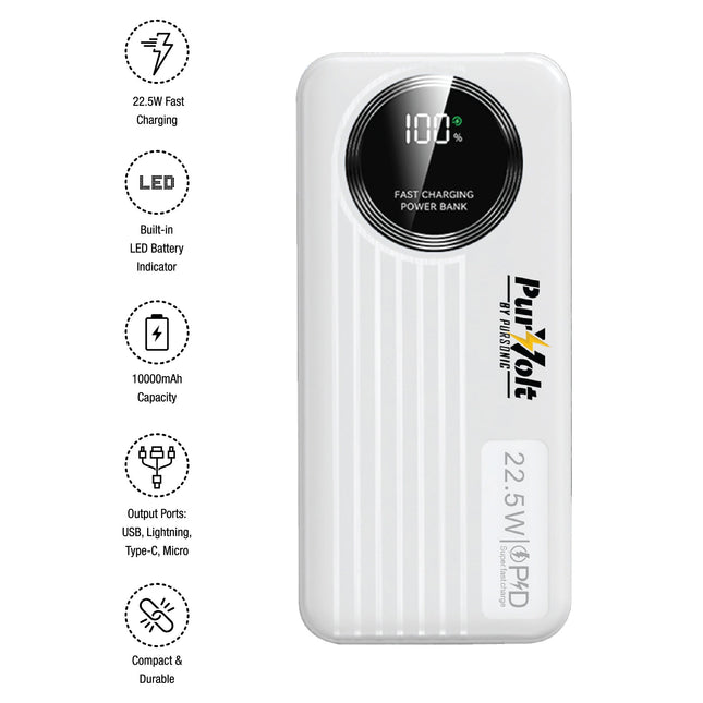 Pursonic Power Anywhere Bundle – PurVolt 40,000mAh Power Bank + LED Fast Charging Power Bank with Built-in Cables