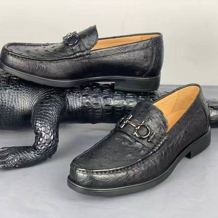 Black Ostrich Leather Loafers