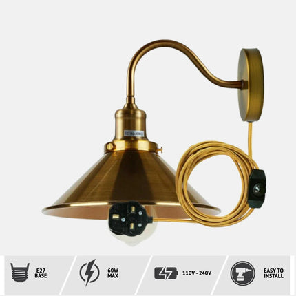 Plug in Wall Lighting 2M Cable Dimmer Switch Light Fittings~5303