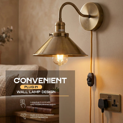 Plug in Wall Lighting 2M Cable Dimmer Switch Light Fittings~5303