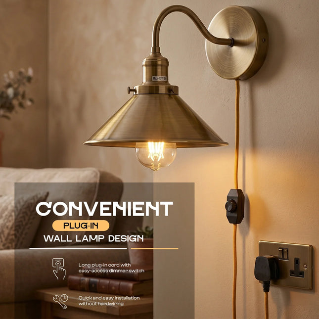 Plug in Wall Lighting 2M Cable Dimmer Switch Light Fittings~5303