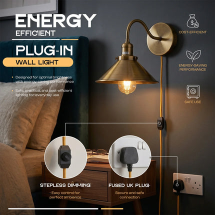 Plug in Wall Lighting 2M Cable Dimmer Switch Light Fittings~5303