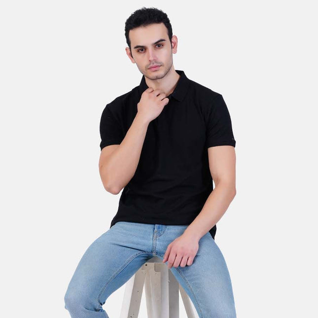 Polo collar Cotton Tshirt for men and women for summer breathable cool soft fine fabric black