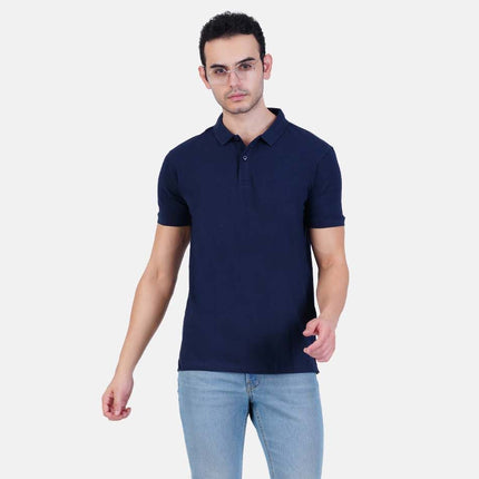 Polo collar Cotton Tshirt for men and women for summer breathable cool soft fine fabric navy blue