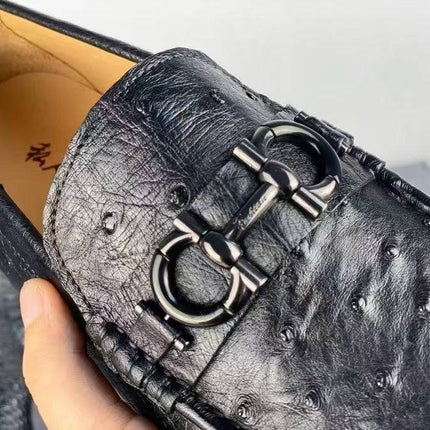 Black Ostrich Leather Loafers