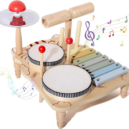 Wooden Xylophone and Drum Set