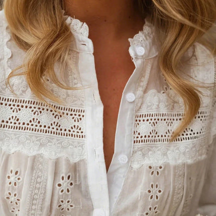 Women's Lace-Up Embroidered Blouse