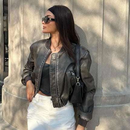 Women's Faux Leather Bomber Jacket