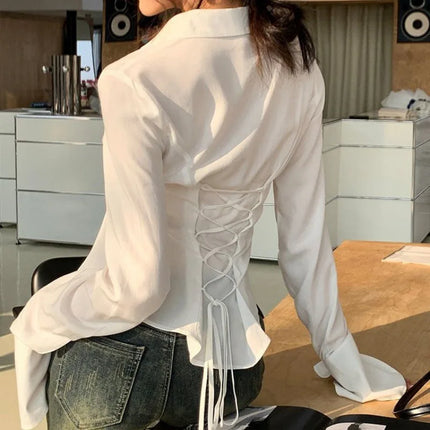 Women's White Bell Sleeve Blouse