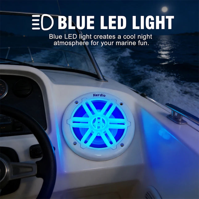 8-Inch Waterproof Marine Speakers with Blue LED Lights
