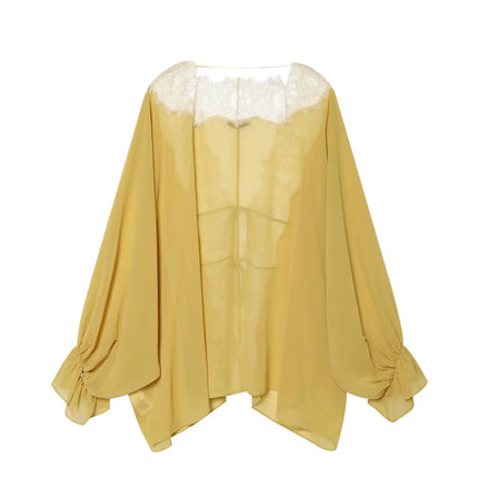 Women's Lace Patchwork Sheer Blouse