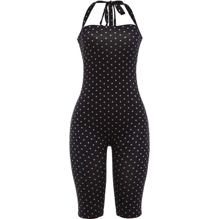 Women's Polka Dot Backless Halter Romper