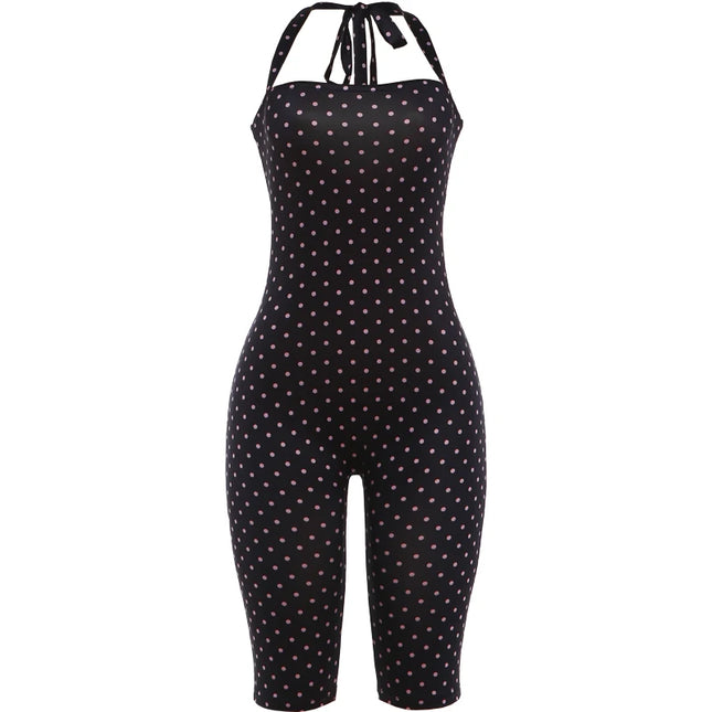 Women's Polka Dot Backless Halter Romper