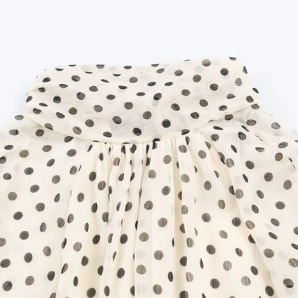 Polka Dot High-Collar Blouse
