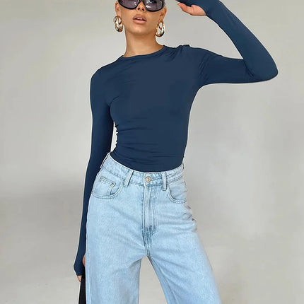 Women's Long Sleeve Slim Fit Crop Top