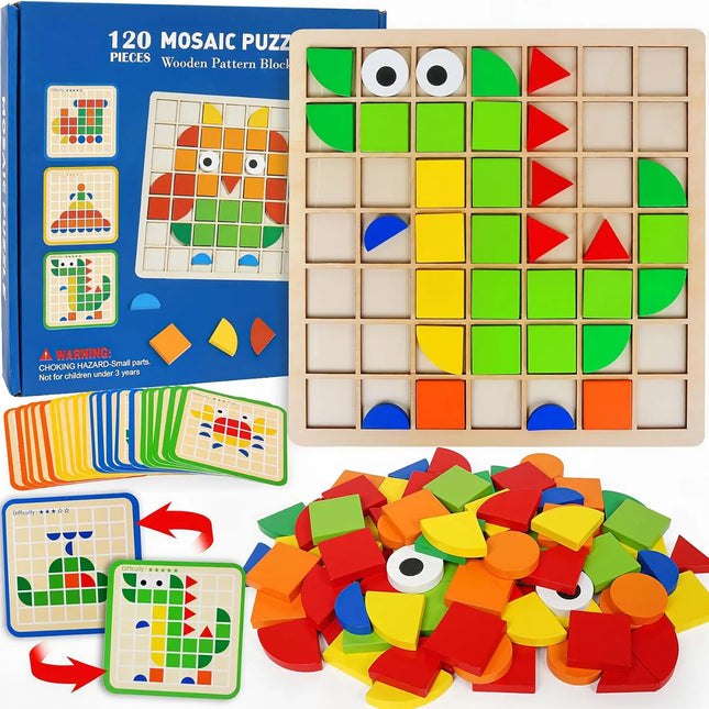 Wooden Mosaic Shape Puzzle and Color Matching Game